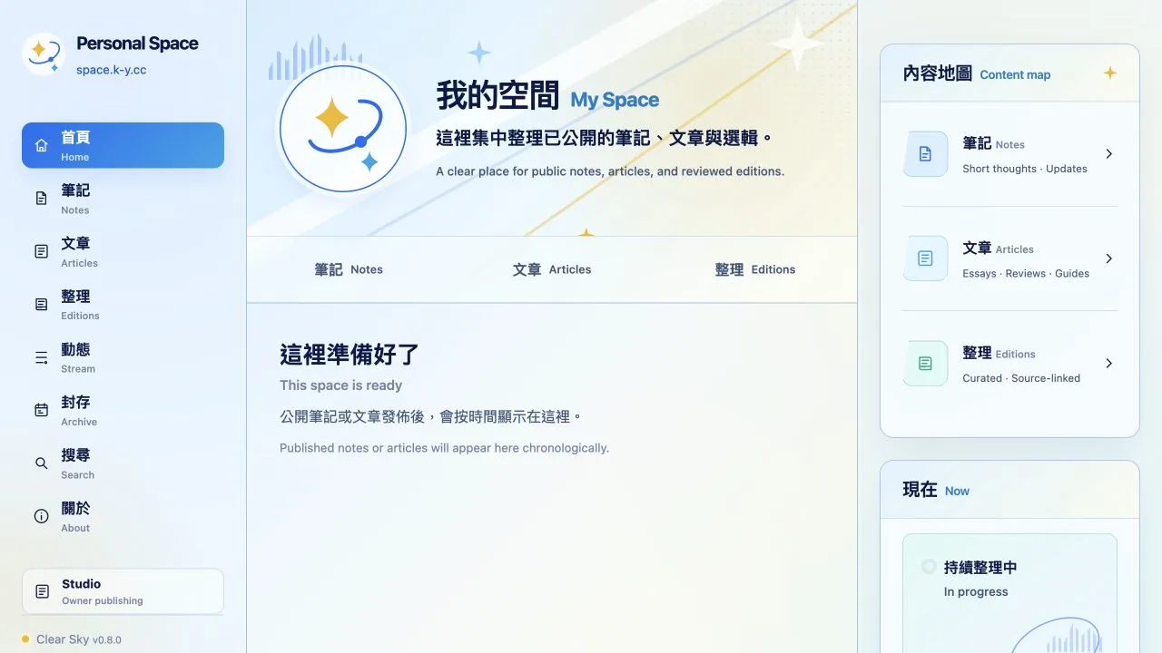 Personal Space bilingual publishing homepage