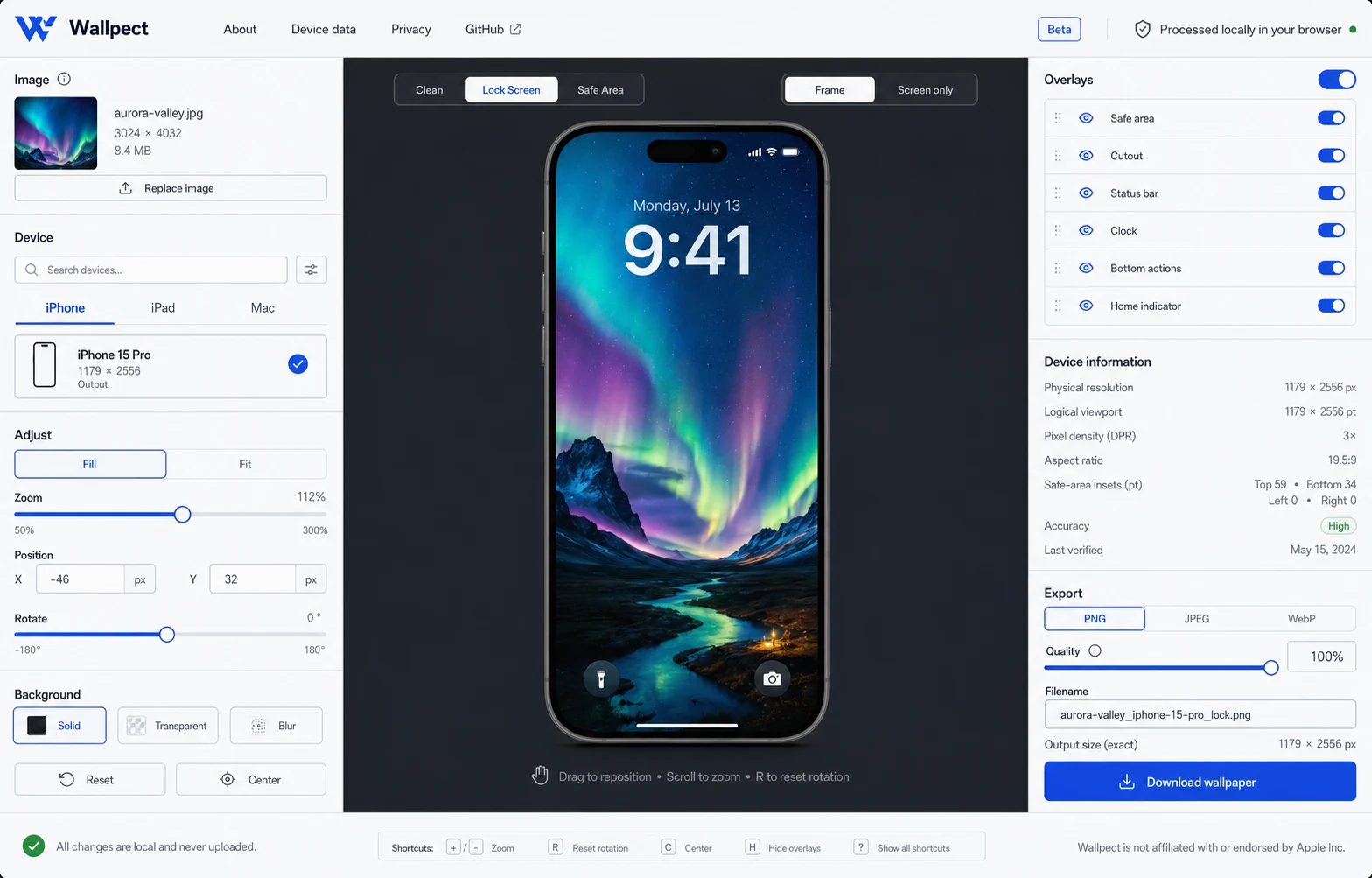 Wallpect wallpaper fitting interface